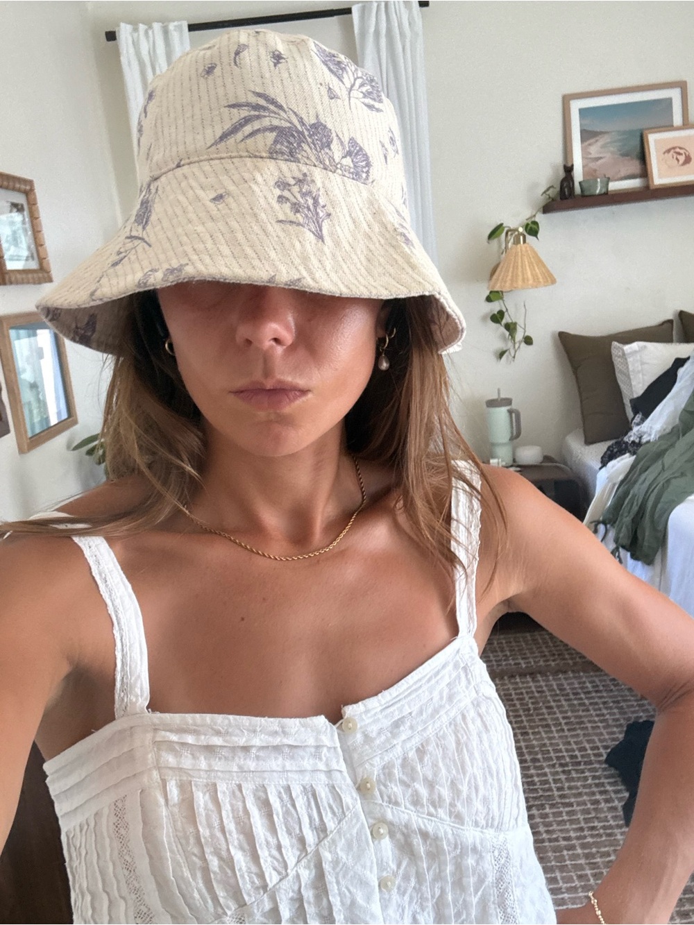 PacSun Cream Bucket Hat with Lavender Floral Print